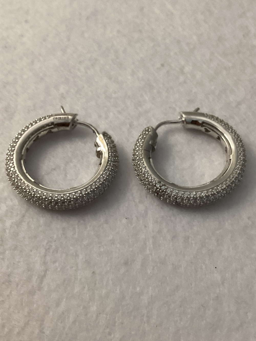 Sterling Silver 925 Cubic Zirconia Pave Hoop Earrings